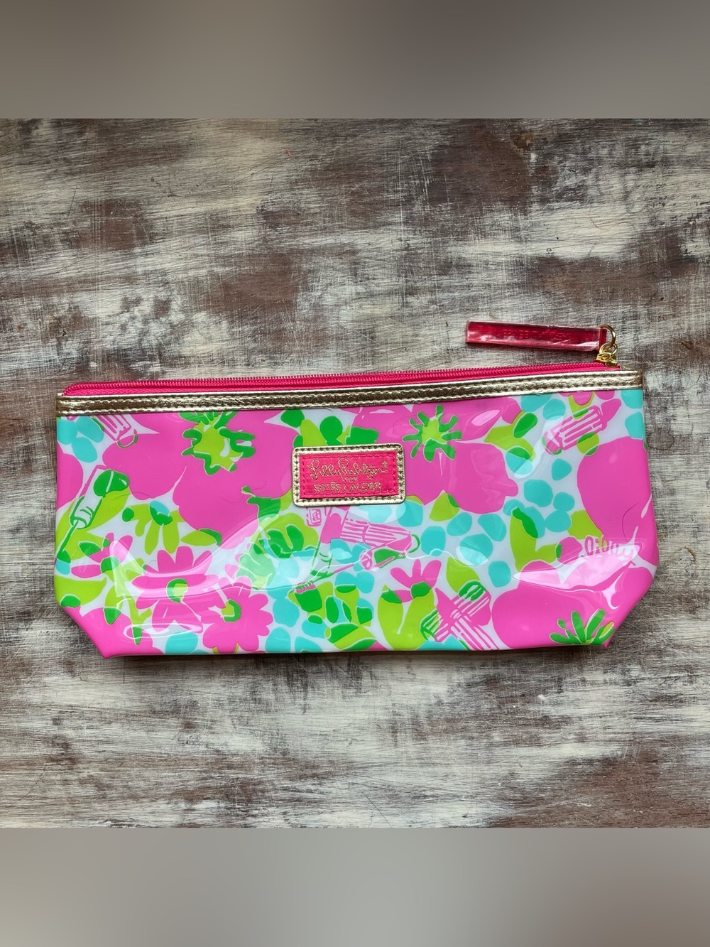 Lilly Pulitzer For Estee Lauder Pink Floral Vinyl Makeup Bag